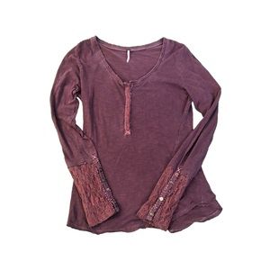 Free People Purple Lace Cuff Henley